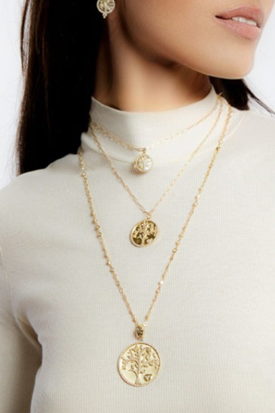 TANYA FARAH-Tree of Life Diamond Disc Cutout Necklace-YELLOW GOLD