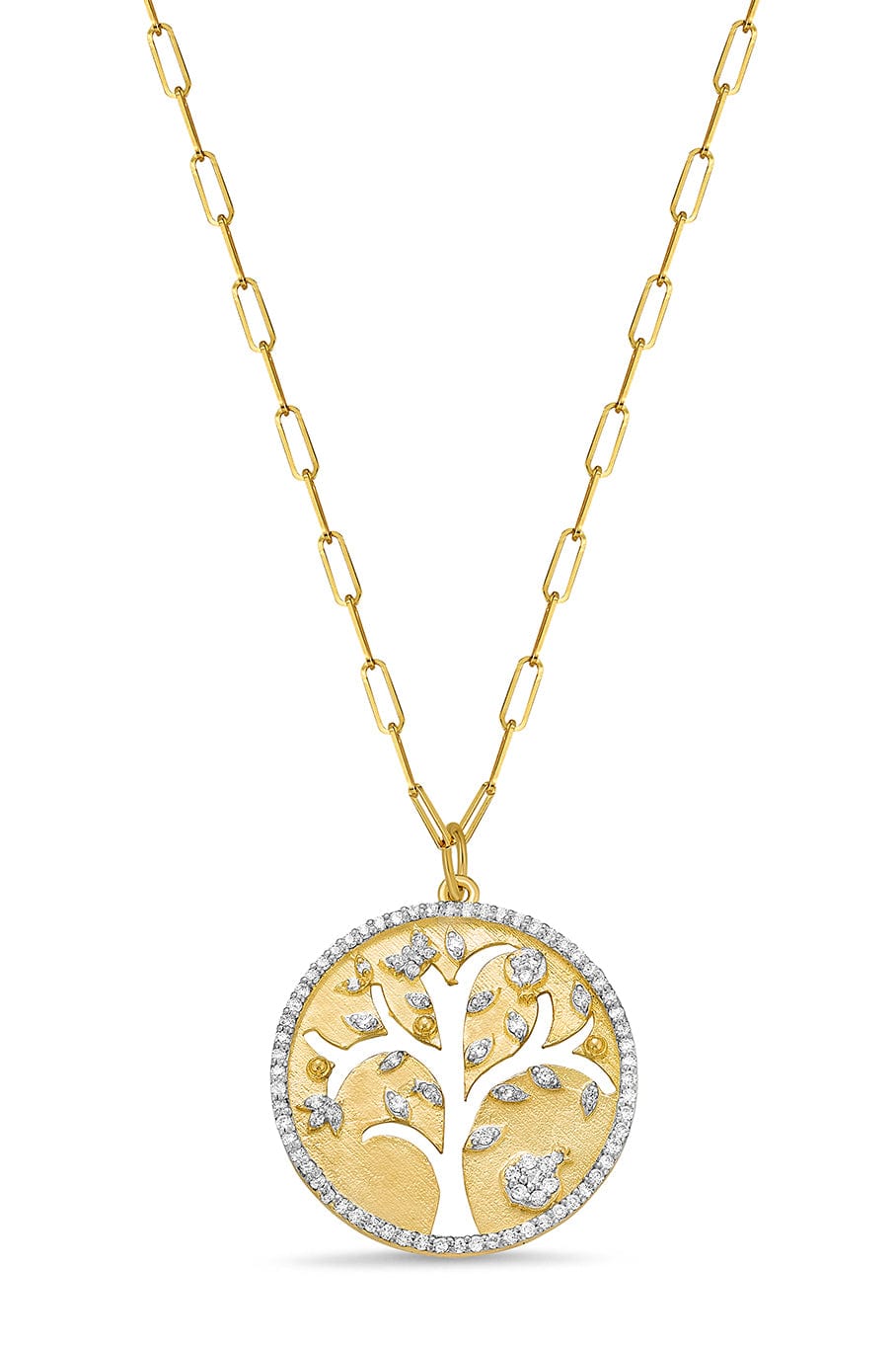 TANYA FARAH-Tree of Life Diamond Disc Cutout Necklace-YELLOW GOLD
