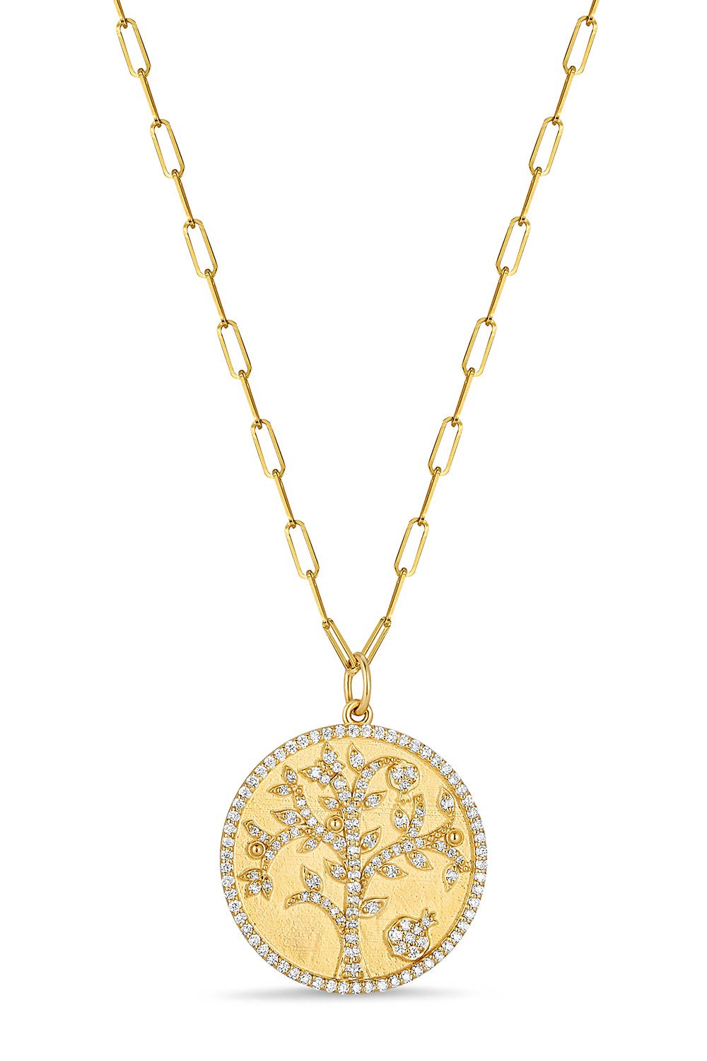 TANYA FARAH-Tree of Life Diamond Disc Necklace-YELLOW GOLD