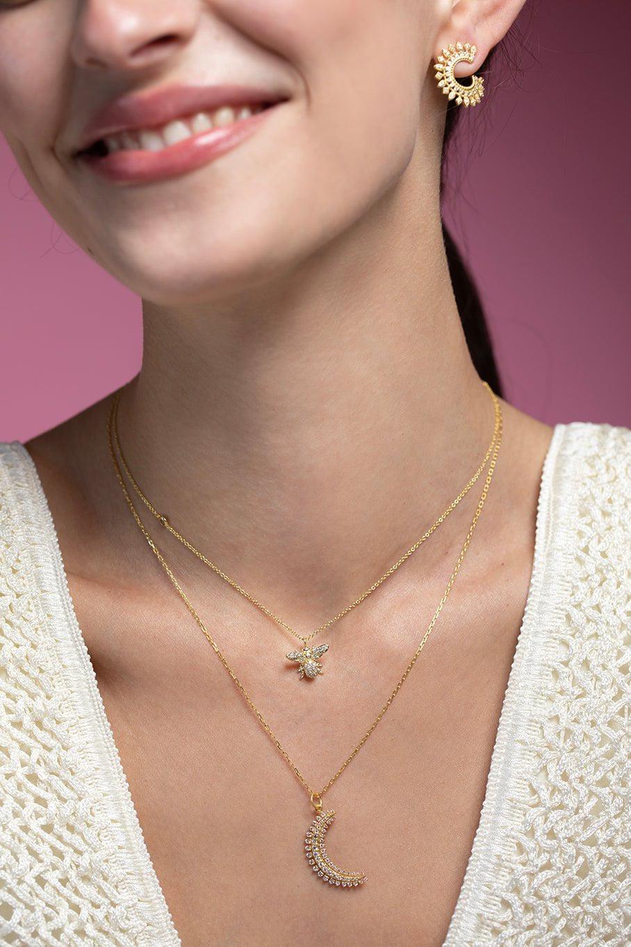 TANYA FARAH-Tree of Life Diamond Large Bee Necklace-YELLOW GOLD