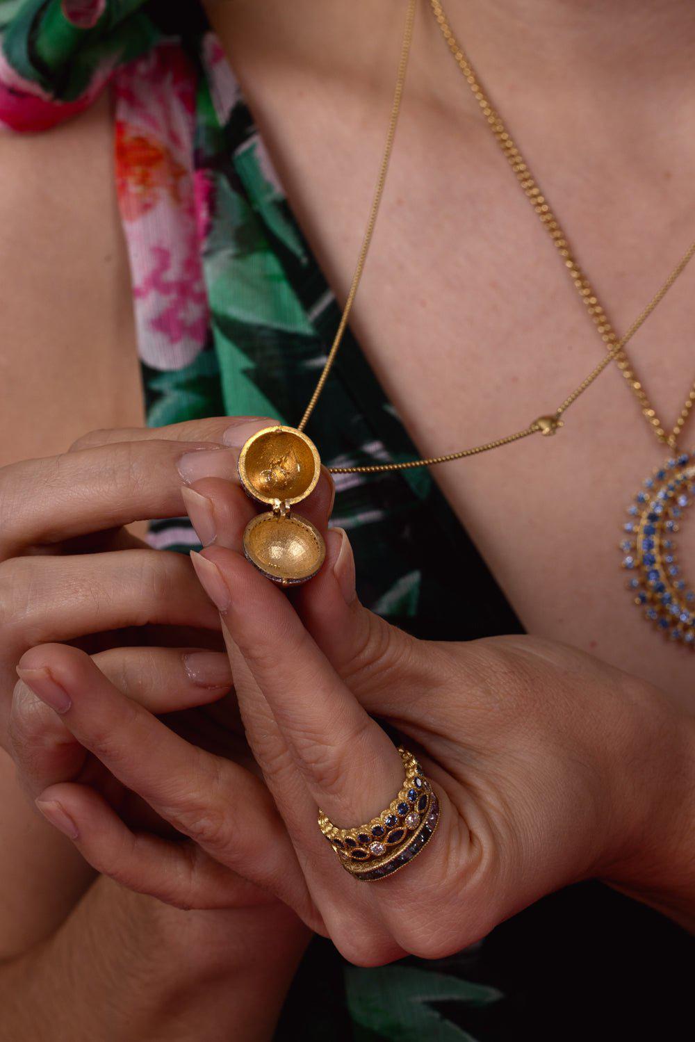 TANYA FARAH-Tree of Life Egg Locket Necklace-YELLOW GOLD