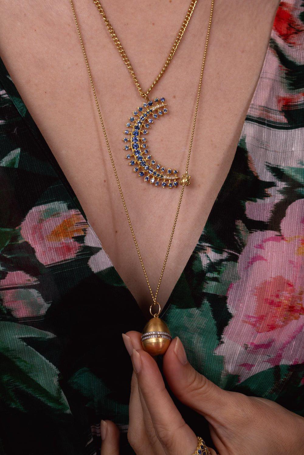 TANYA FARAH-Tree of Life Egg Locket Necklace-YELLOW GOLD