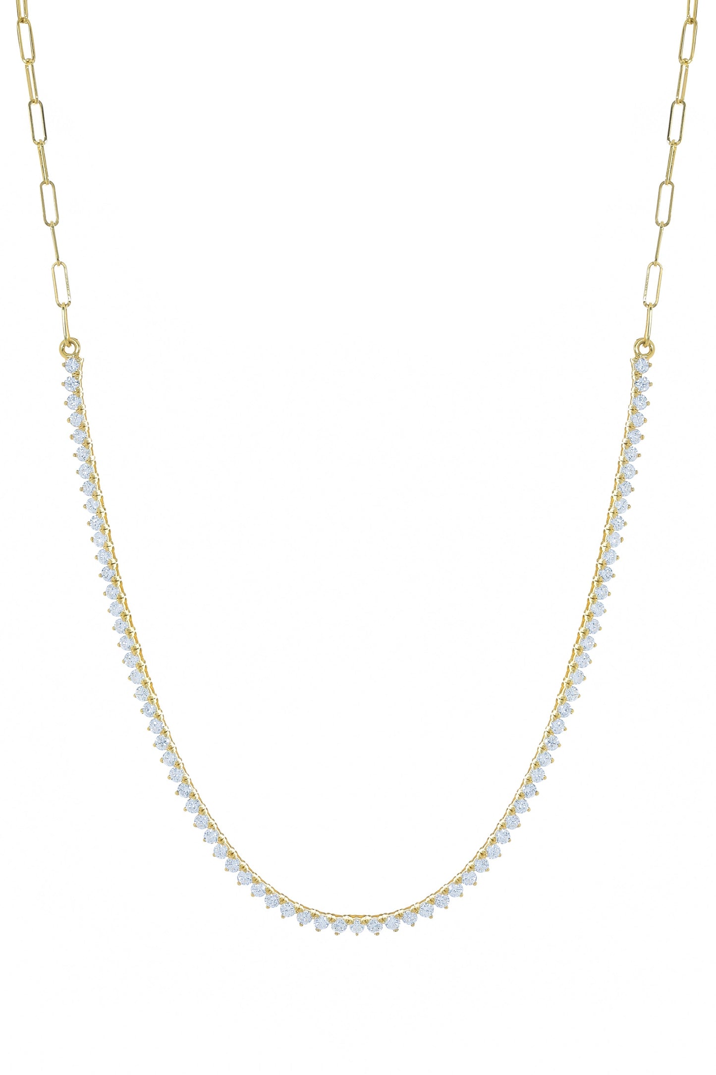 TANYA FARAH-White Diamond Tennis Necklace-YELLOW GOLD