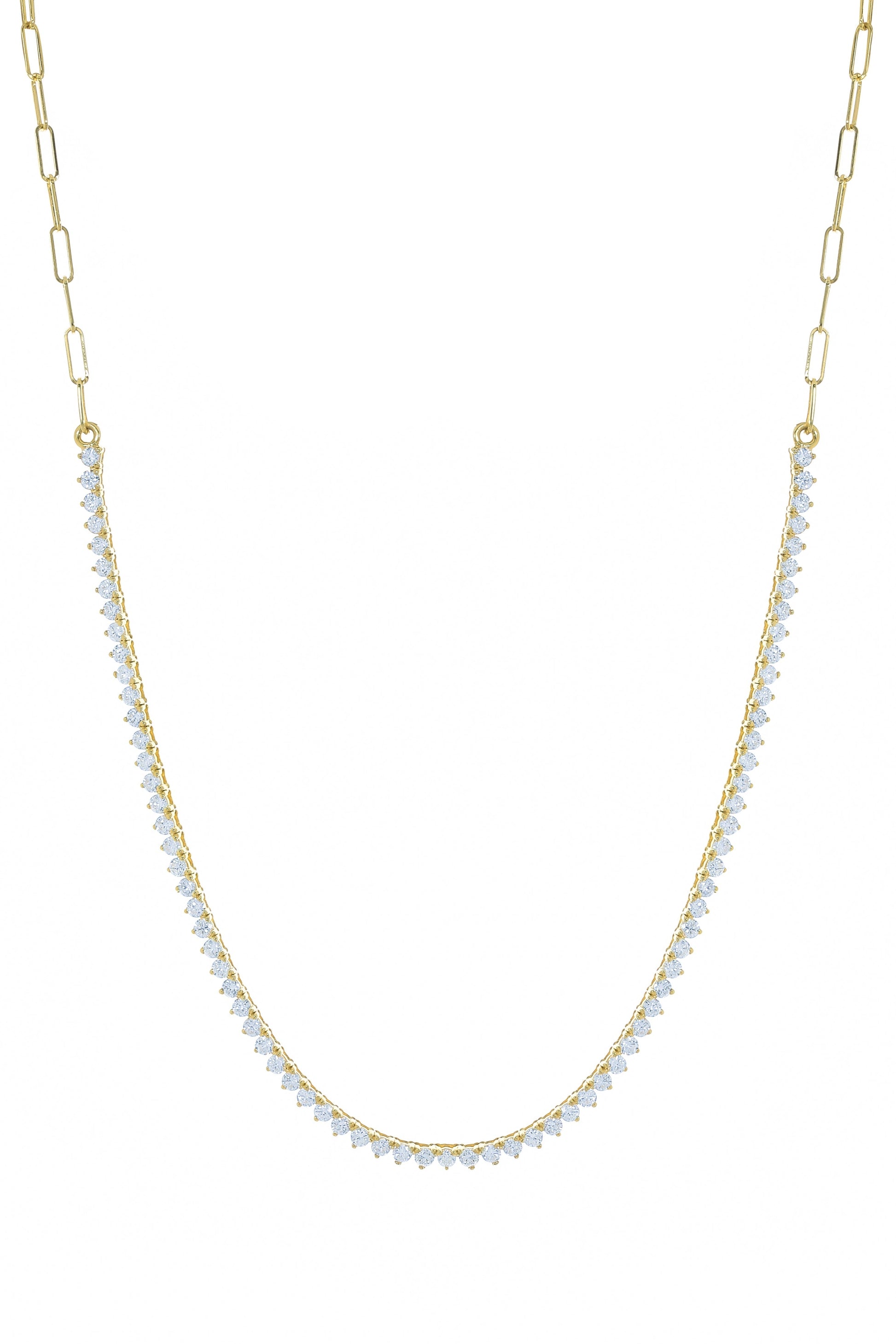 TANYA FARAH-White Diamond Tennis Necklace-YELLOW GOLD