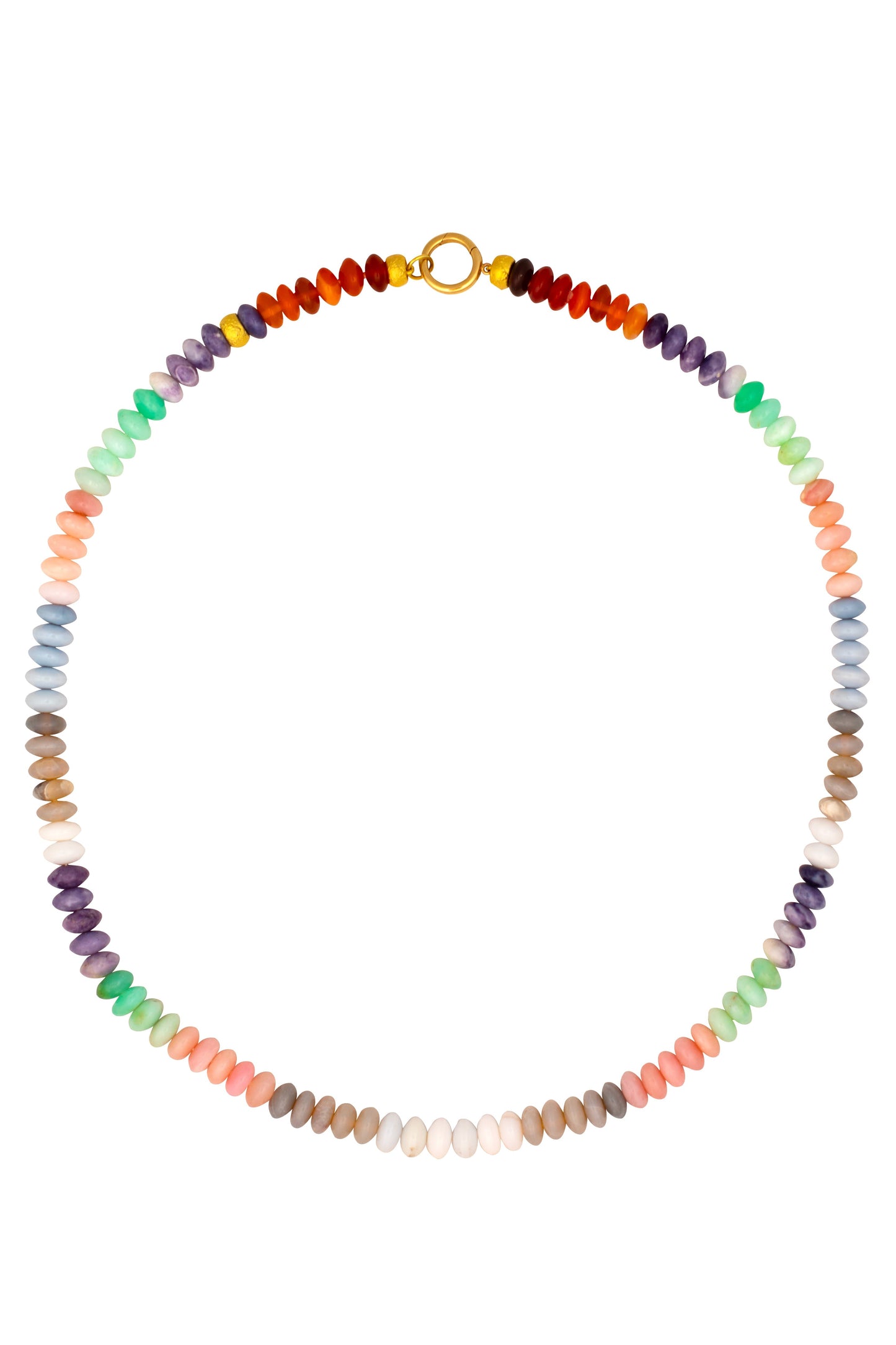 TANYA FARAH-Modern Etruscan Rainbow Opal Beaded Necklace-YELLOW GOLD