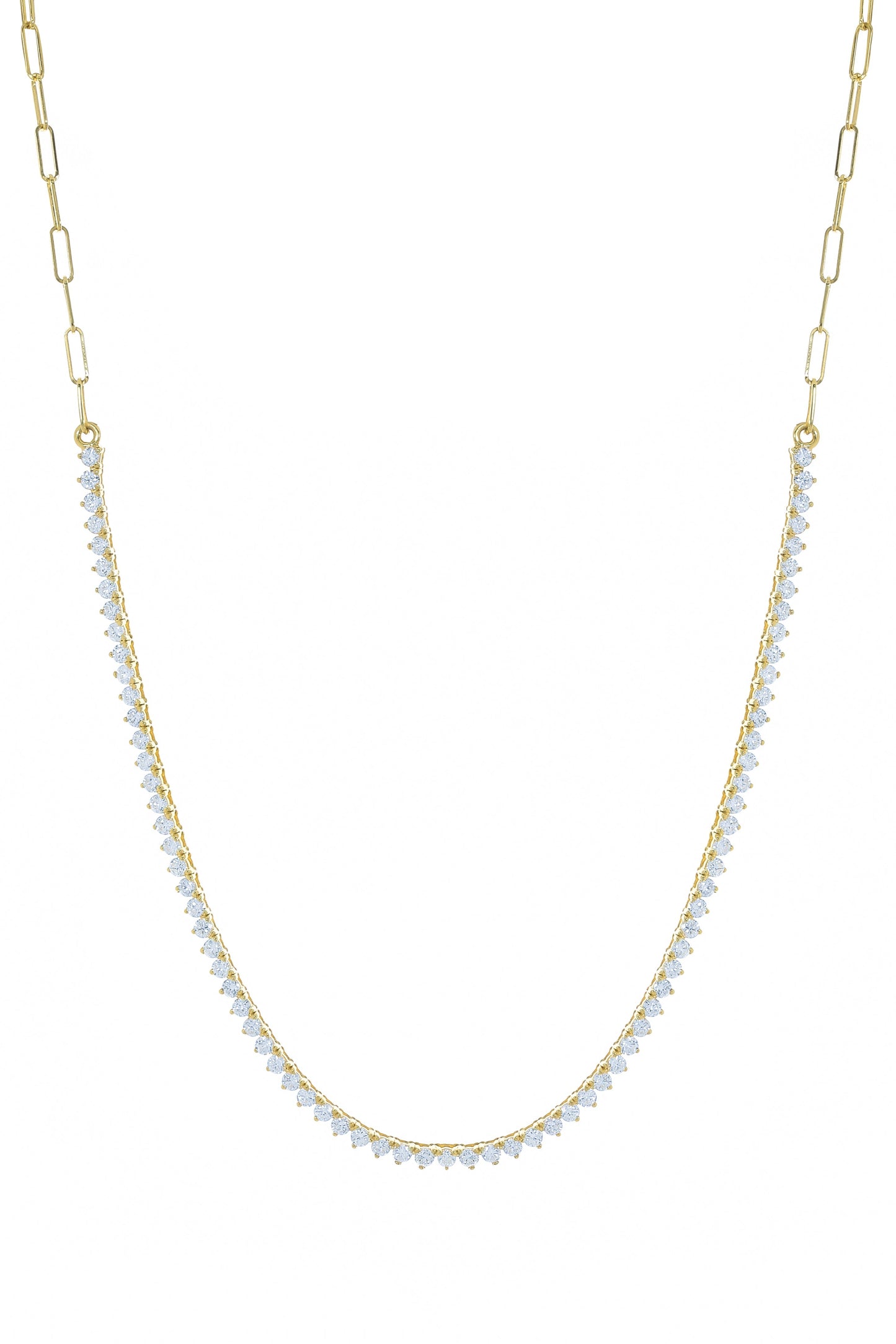 TANYA FARAH-White Diamond Tennis Necklace-YELLOW GOLD