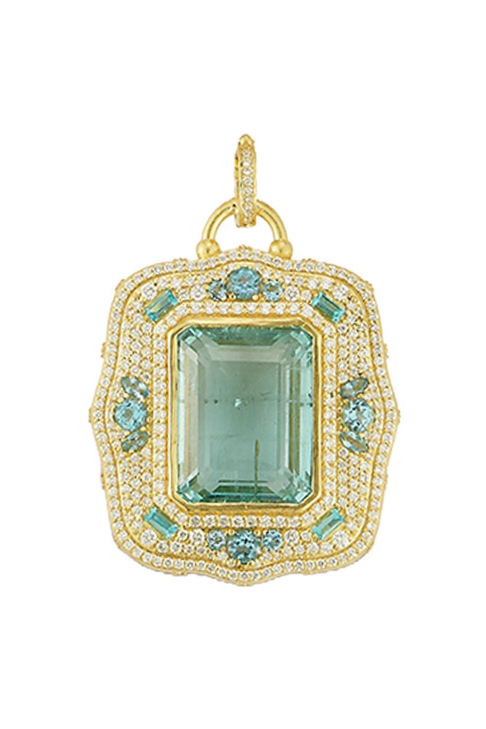 Aquamarine Diamond Scroll Pendant-YELLOW GOLD-JEWELRYFINE JEWELPENDANT-TANYA FARAH