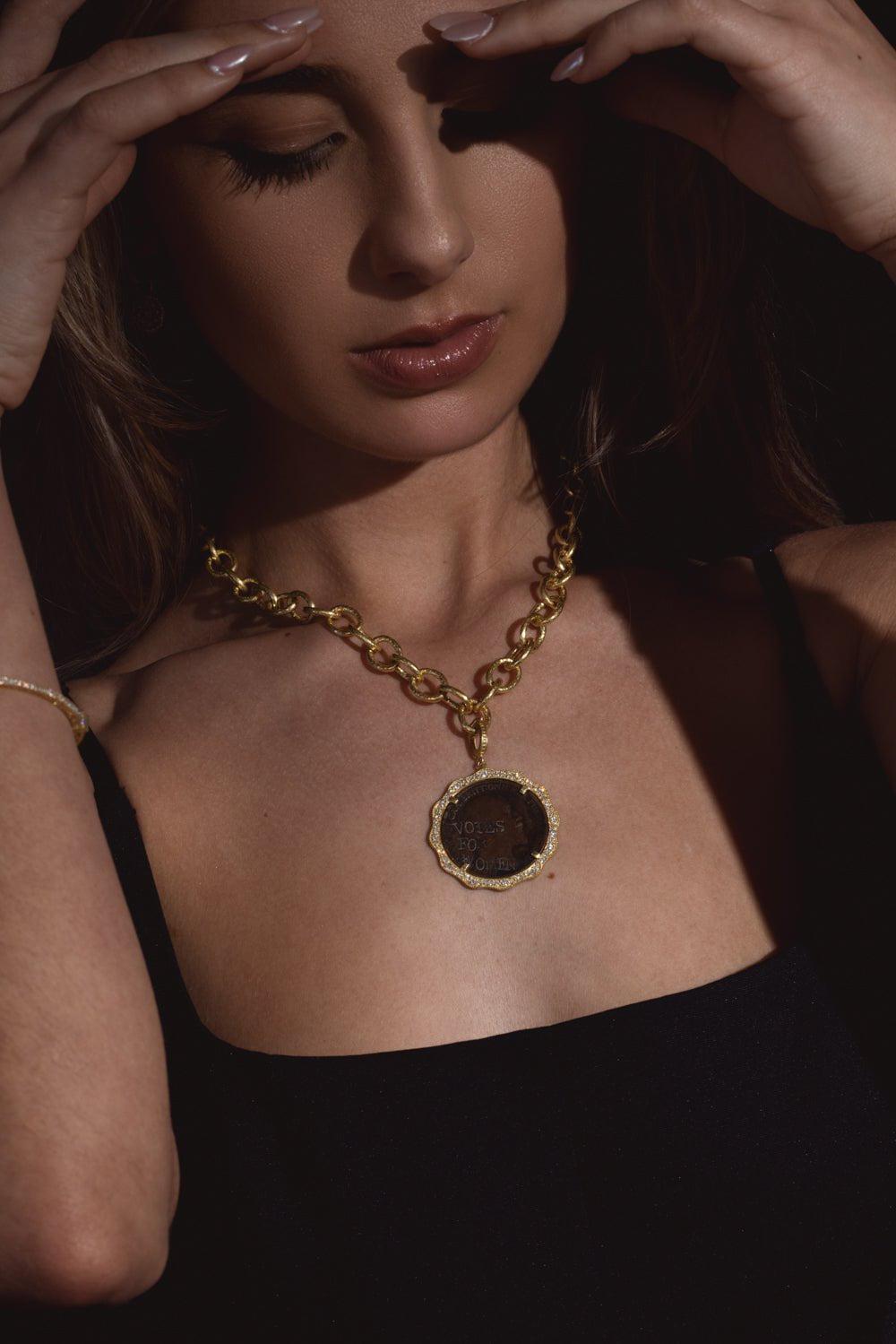 TANYA FARAH-Modern Etruscan Suffragette Coin Diamond Charm-YELLOW GOLD