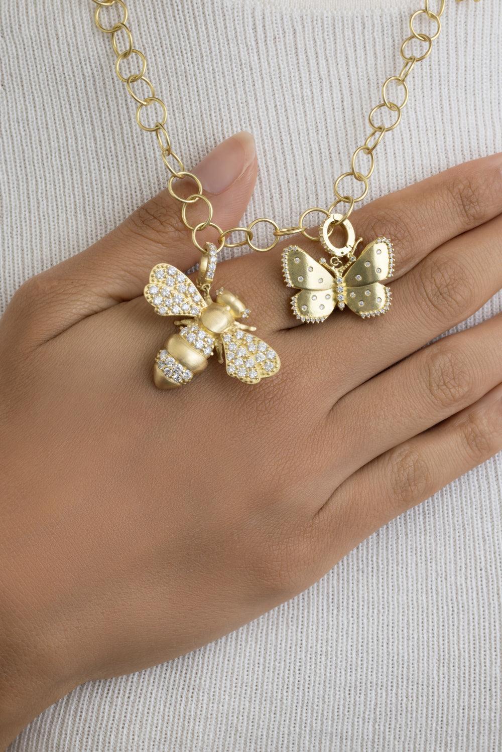 Scattered Diamond Kissing Butterfly Charm-YELLOW GOLD-JEWELRYFINE JEWELPENDANT-TANYA FARAH