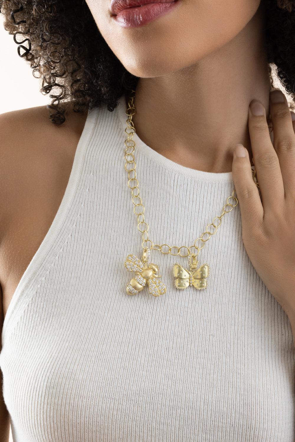 Scattered Diamond Kissing Butterfly Charm-YELLOW GOLD-JEWELRYFINE JEWELPENDANT-TANYA FARAH
