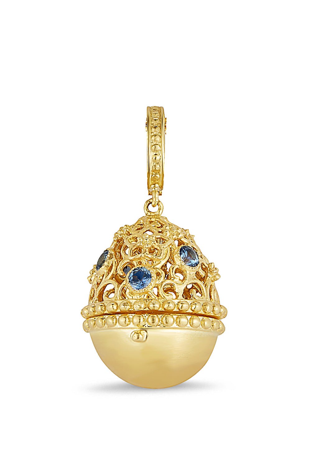 TANYA FARAH-Tree of Life Blue Sapphire Tapestry Egg Locket-YELLOW GOLD