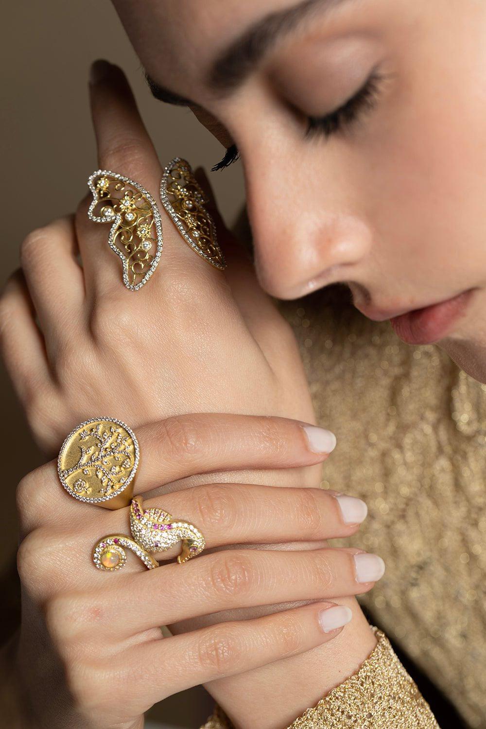 TANYA FARAH-Tree of Life Butterfly Ring-YELLOW GOLD