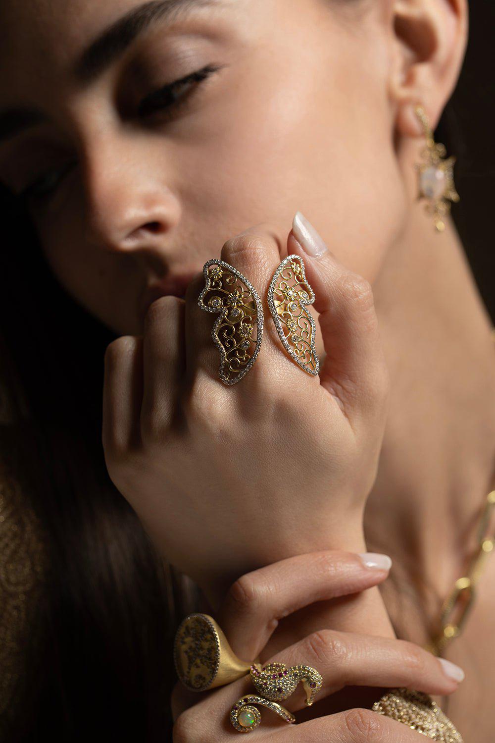 TANYA FARAH-Tree of Life Butterfly Ring-YELLOW GOLD