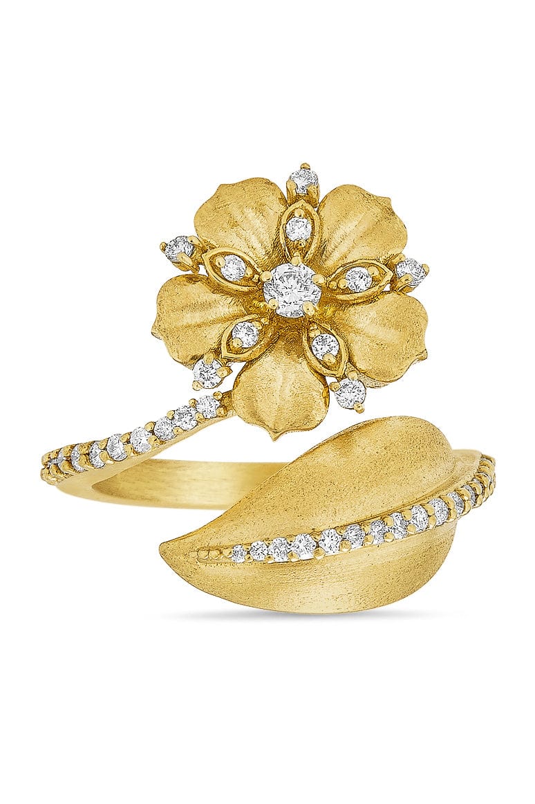 TANYA FARAH-Jasmine Bloom Tala Diamond Flower & Leaf Wrap Ring-YELLOW GOLD