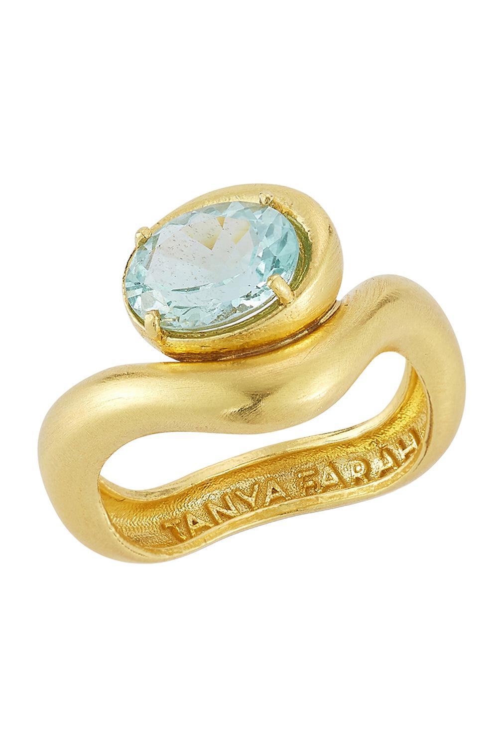  Aquamarine Bezel Wave Ring-YELLOW GOLD-5.5-JEWELRYFINE JEWELRING-TANYA FARAH 