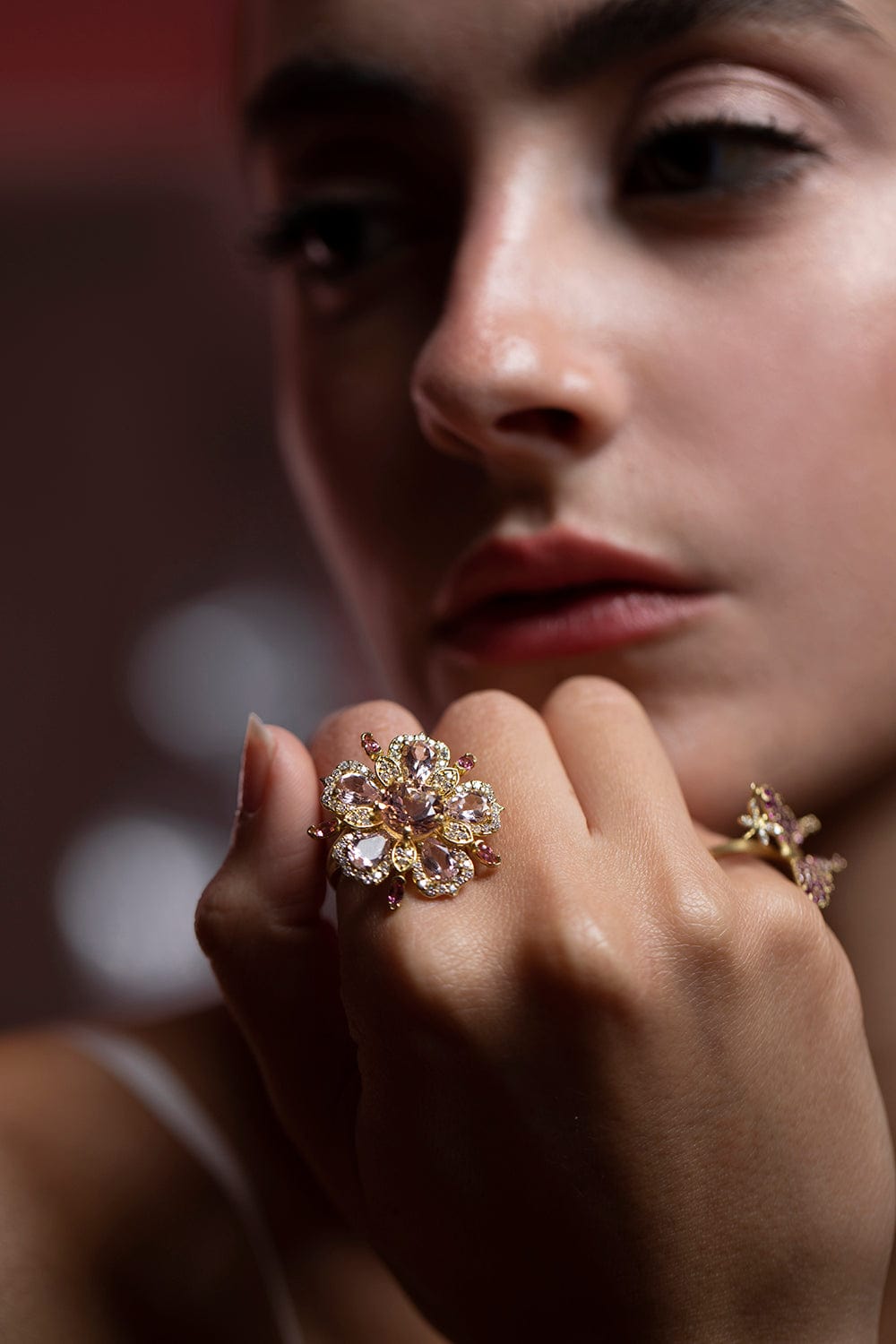 TANYA FARAH-Morganite Flower Ring-YELLOW GOLD