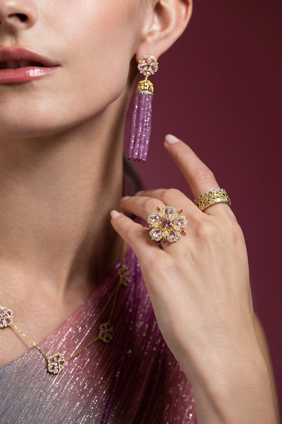 TANYA FARAH-Morganite Flower Ring-YELLOW GOLD