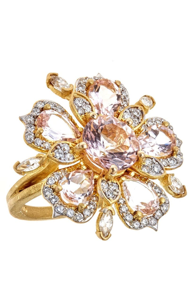 TANYA FARAH-Morganite Flower Ring-YELLOW GOLD