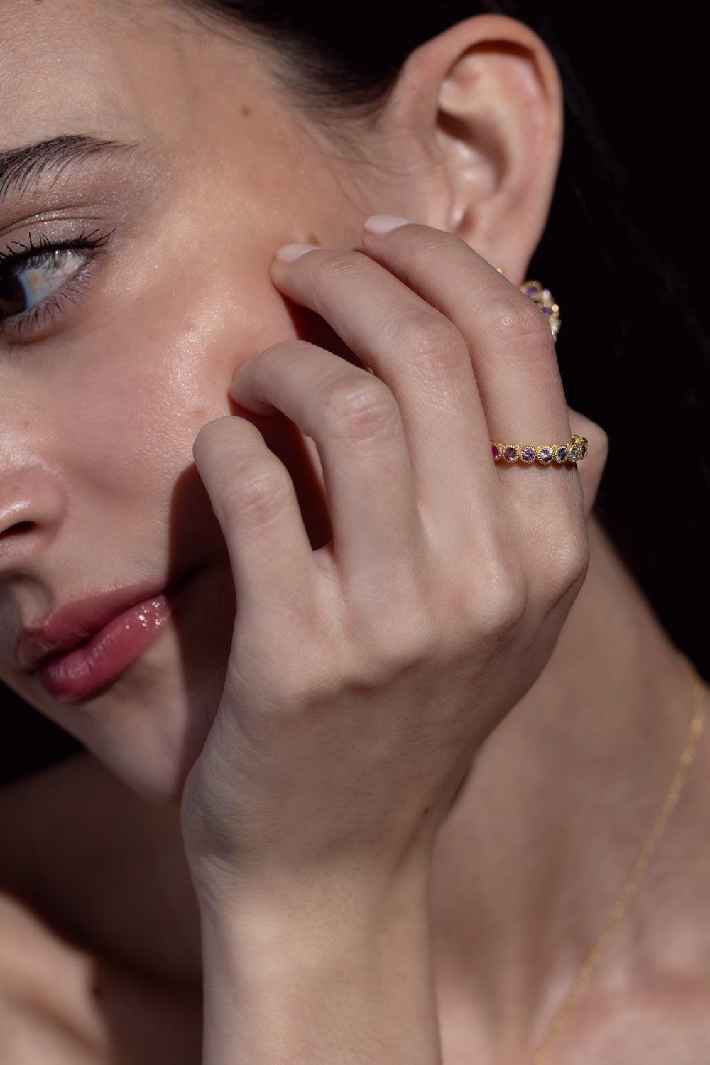 TANYA FARAH-Etruscan Rainbow Sapphire Ring-YELLOW GOLD