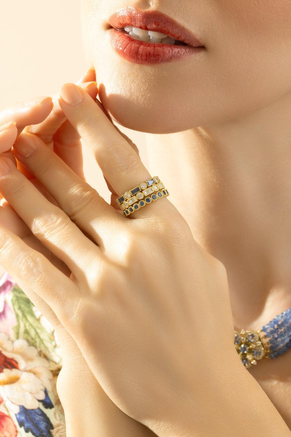 Blue Sapphire Modern Etruscan Stack Ring-YELLOW GOLD-6.5-JEWELRYFINE JEWELRING-TANYA FARAH