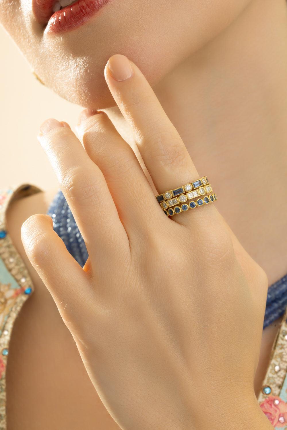 Blue Sapphire Modern Etruscan Stack Ring-YELLOW GOLD-6.5-JEWELRYFINE JEWELRING-TANYA FARAH