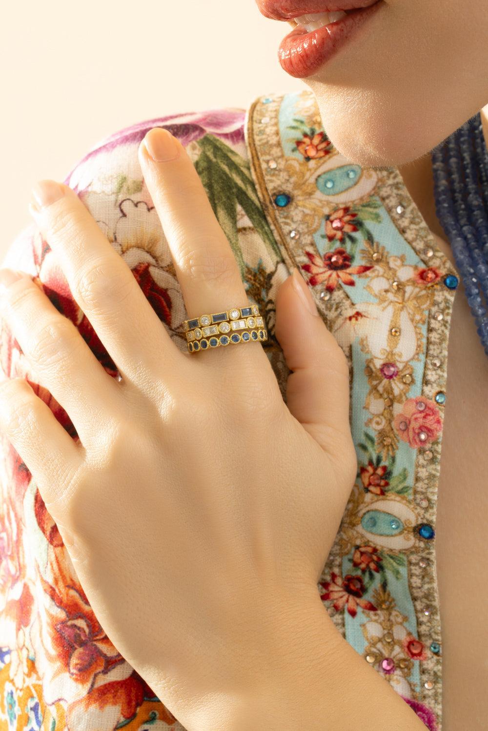 Blue Sapphire Modern Etruscan Stack Ring-YELLOW GOLD-6.5-JEWELRYFINE JEWELRING-TANYA FARAH