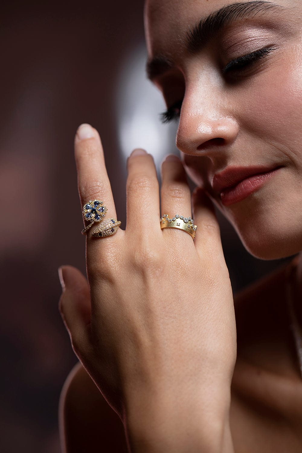 TANYA FARAH-Bezel Diamond Crown Ring-YELLOW GOLD