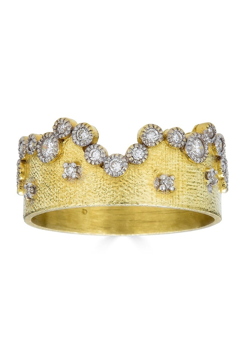 TANYA FARAH-Bezel Diamond Crown Ring-YELLOW GOLD