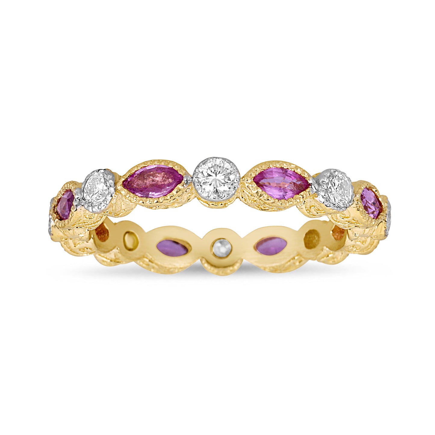 Diamond Modern Etruscan Pink Sapphire Stack Ring-YELLOW GOLD-6.5-JEWELRYFINE JEWELRING-TANYA FARAH