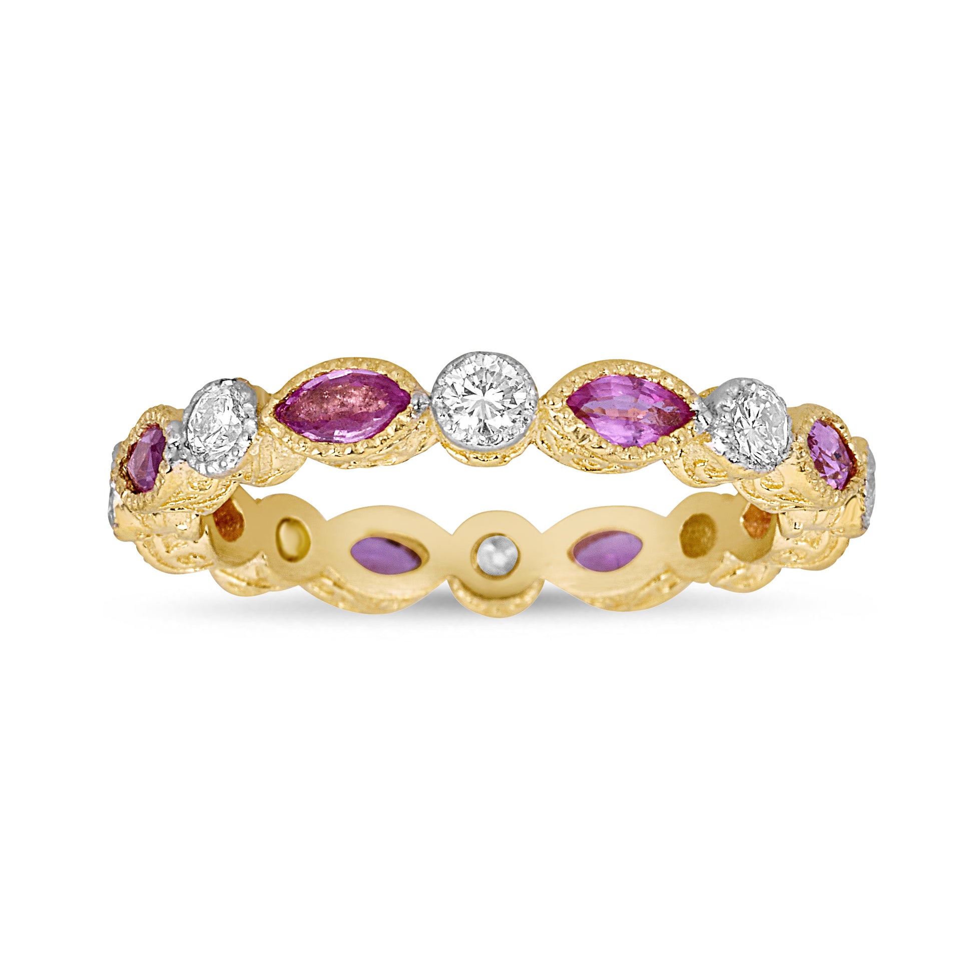 Diamond Modern Etruscan Pink Sapphire Stack Ring-YELLOW GOLD-6.5-JEWELRYFINE JEWELRING-TANYA FARAH