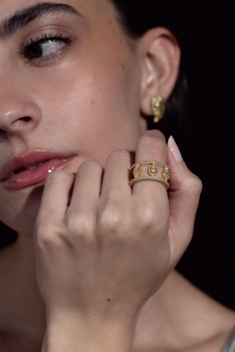 TANYA FARAH-Marquise Diamond Bezel Band-YELLOW GOLD