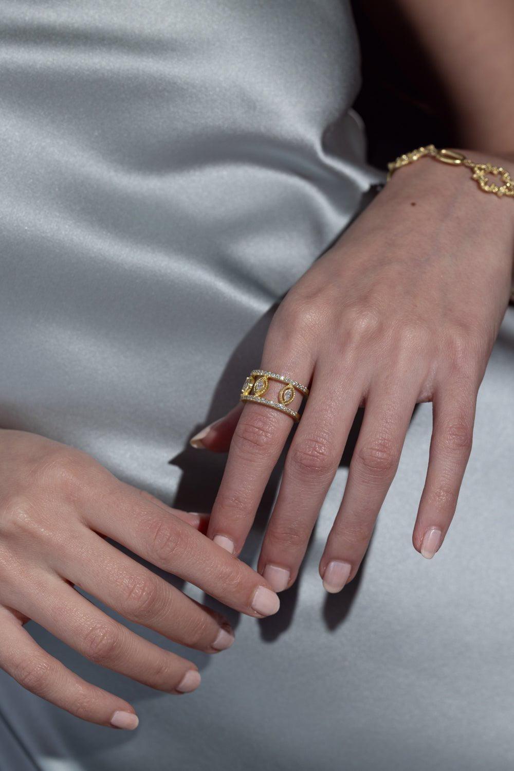 TANYA FARAH-Marquise Diamond Bezel Band-YELLOW GOLD