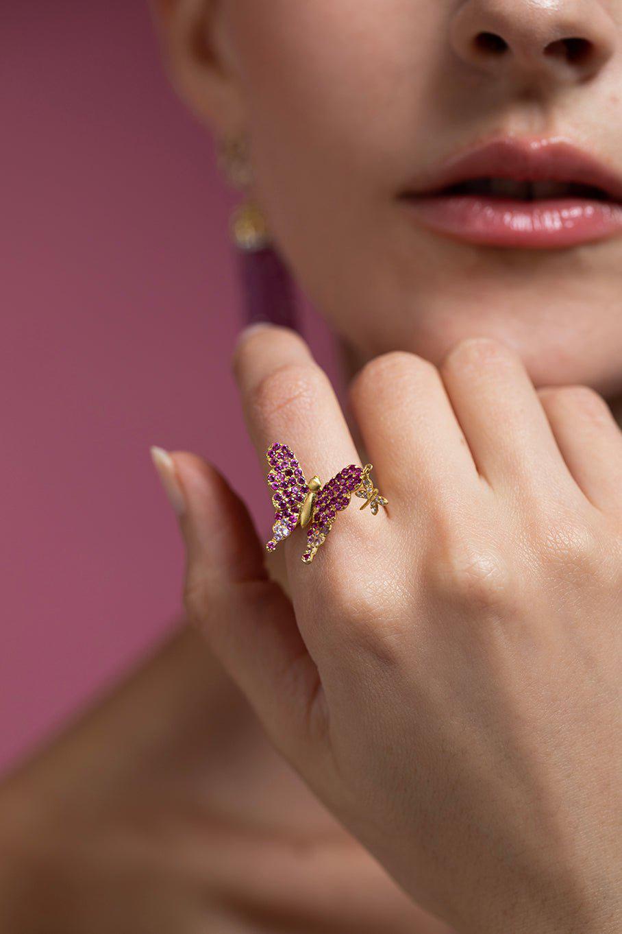 TANYA FARAH-Pink Sapphire Butterfly Ring-YELLOW GOLD