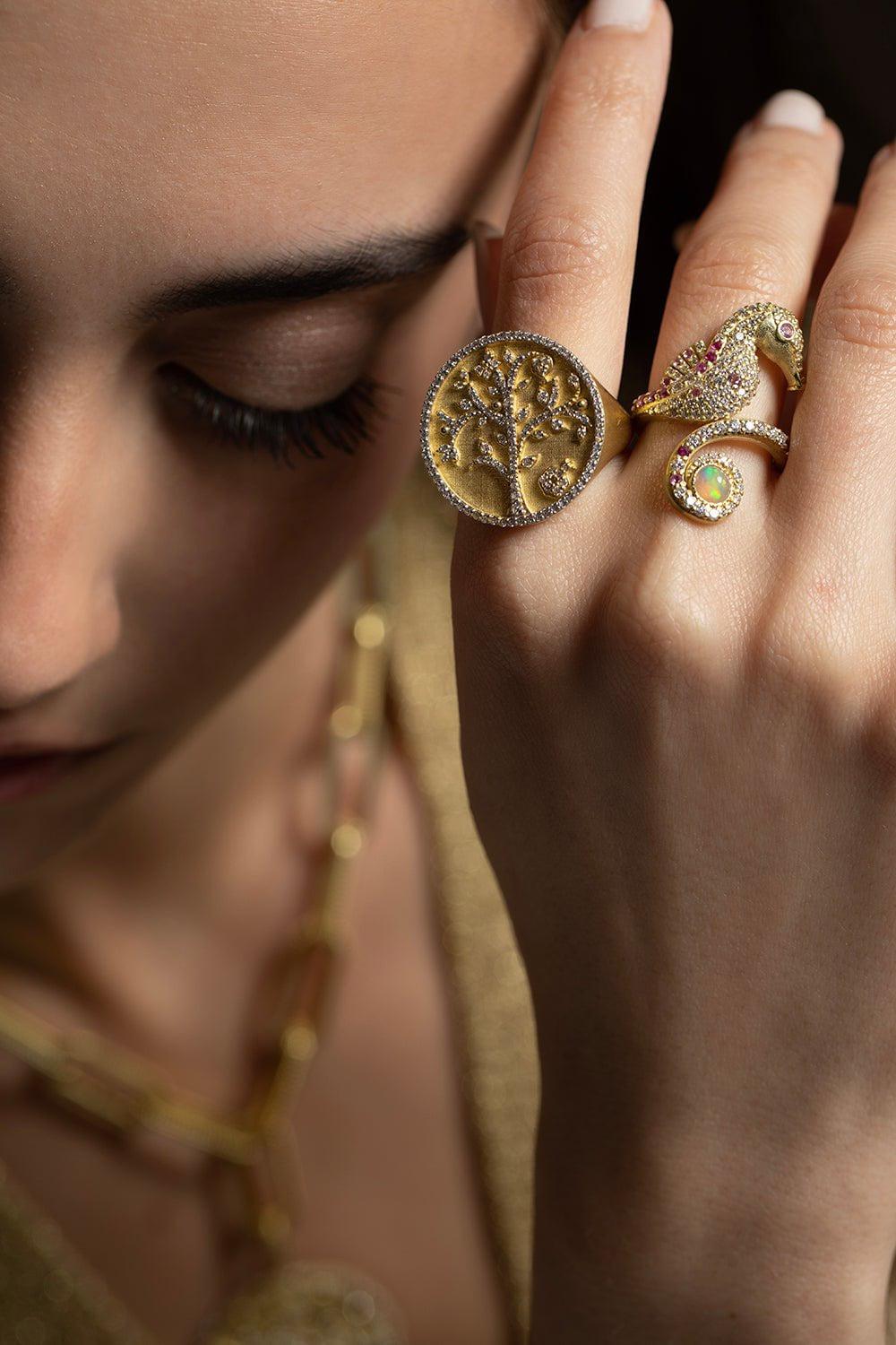 TANYA FARAH-Tree of Life Seahorse Ring-YELLOW GOLD