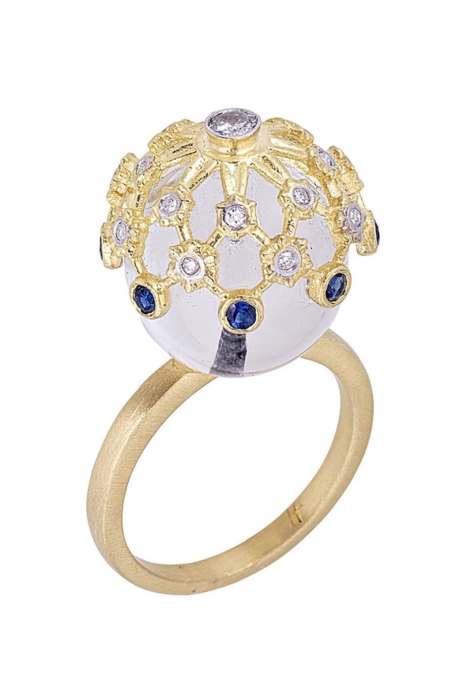 TANYA FARAH-Sapphire White Quartz Flower Bee Ring-YELLOW GOLD