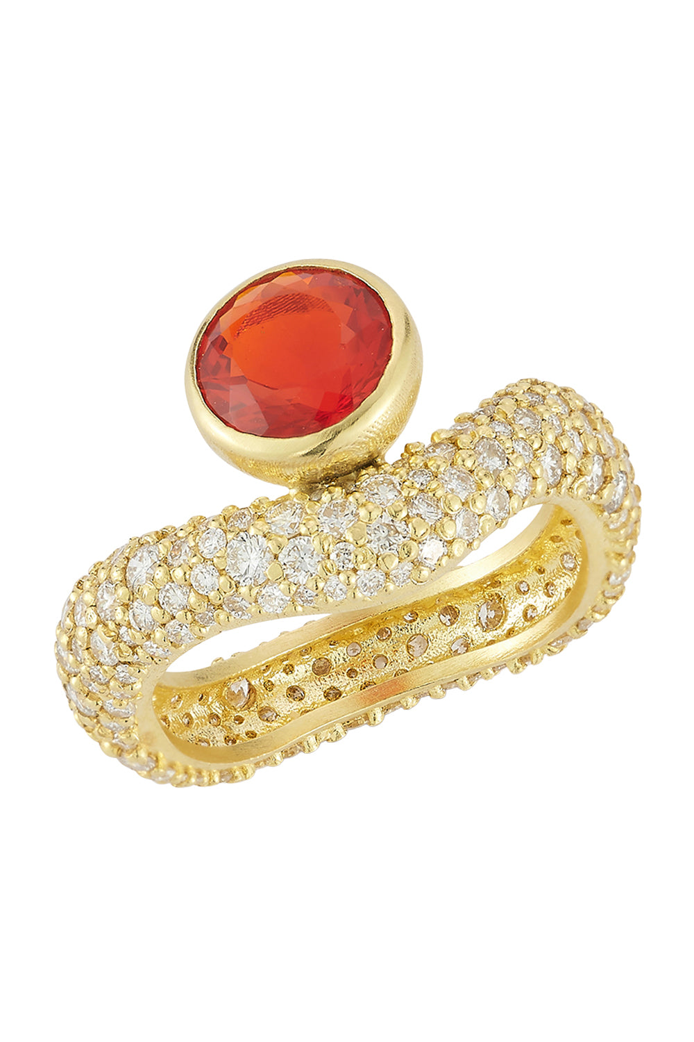 Fire Opal Diamond Wave Ring