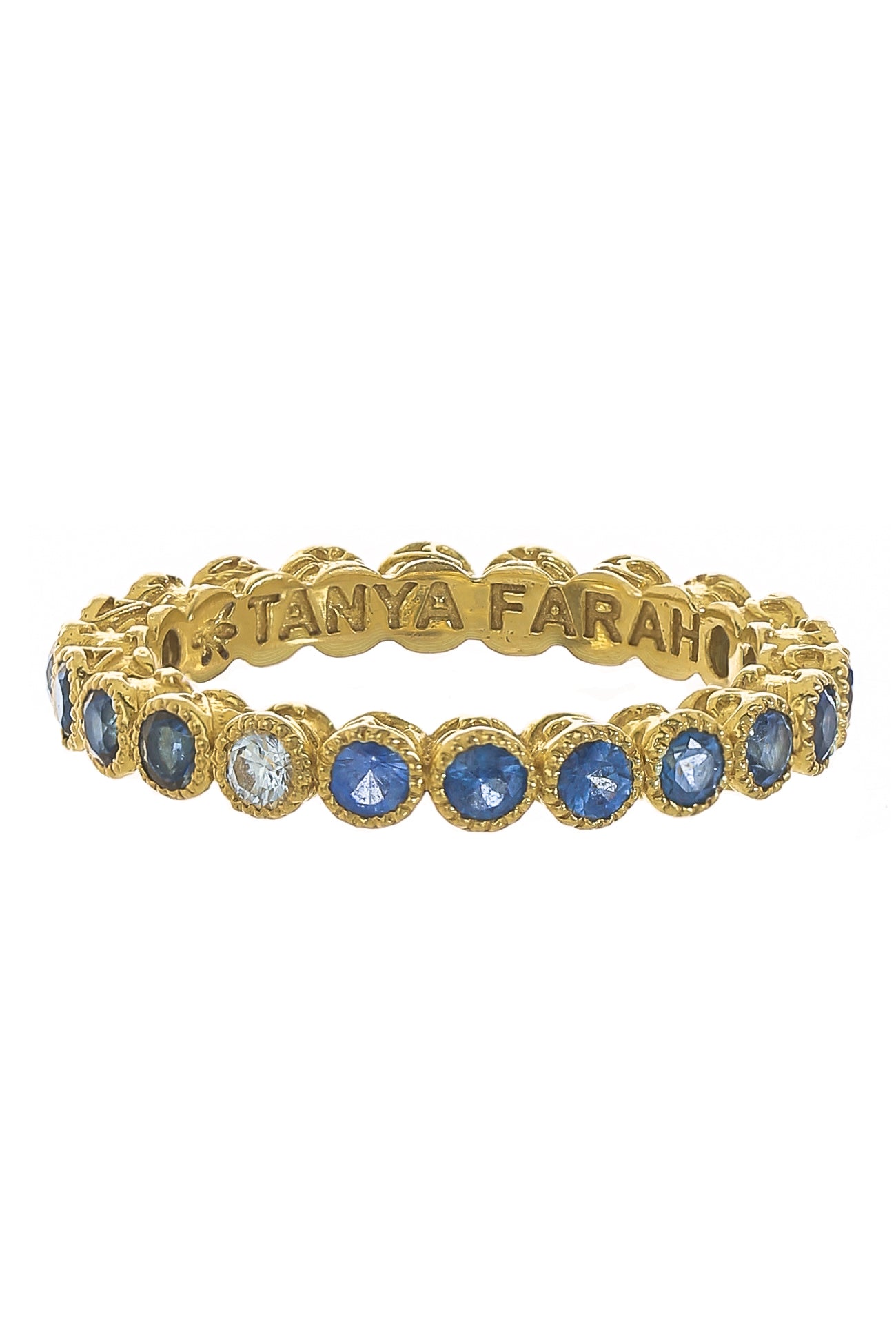 TANYA FARAH-Modern Etruscan Blue Sapphire Stack Ring-YELLOW GOLD