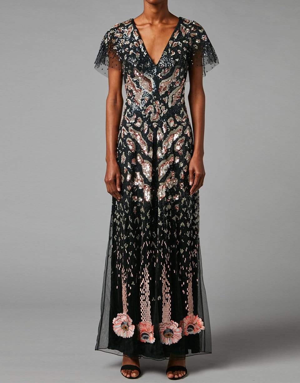 TEMPERLEY LONDON-Candy Long Maxi Dress-BLK/ROSE