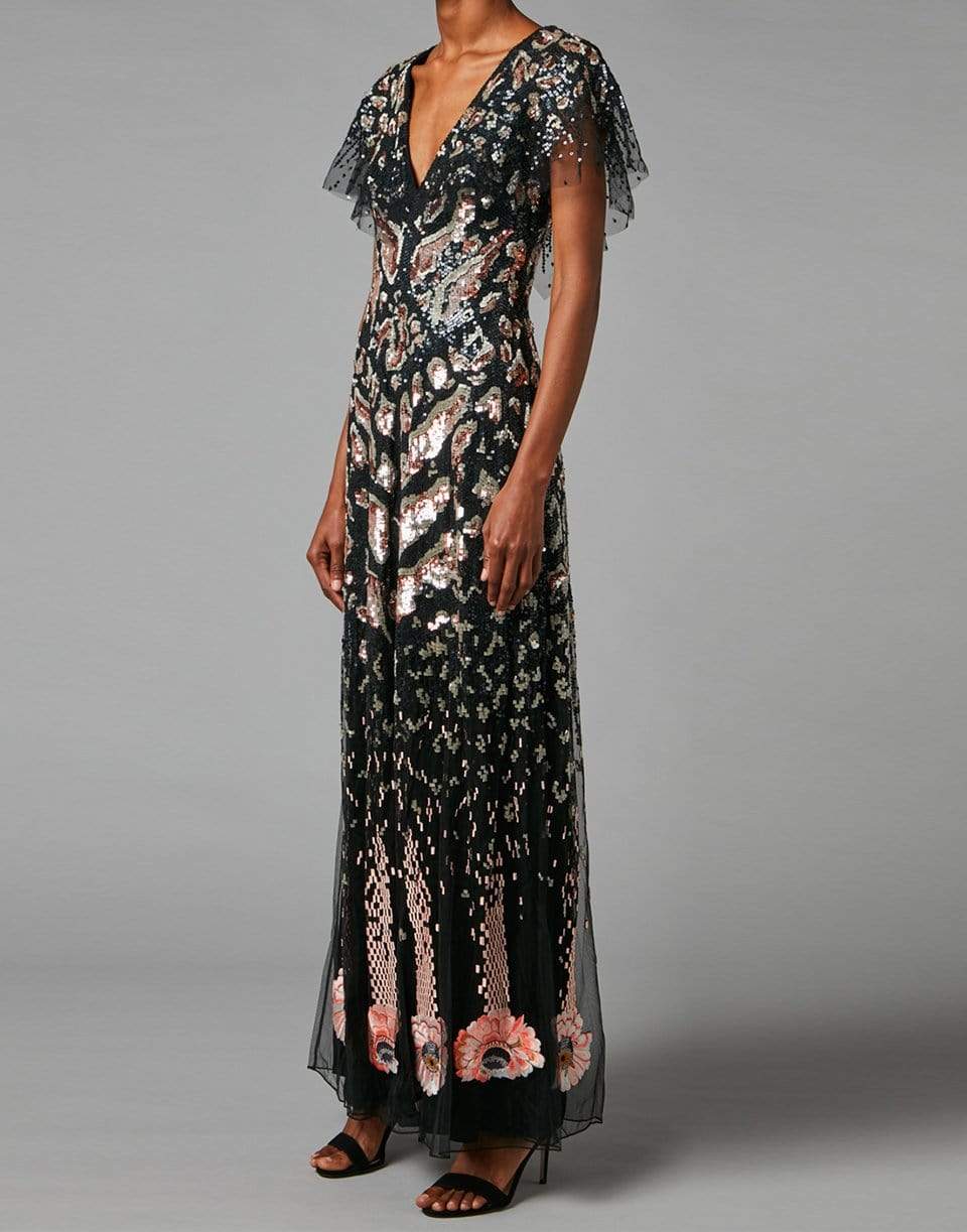 TEMPERLEY LONDON-Candy Long Maxi Dress-BLK/ROSE