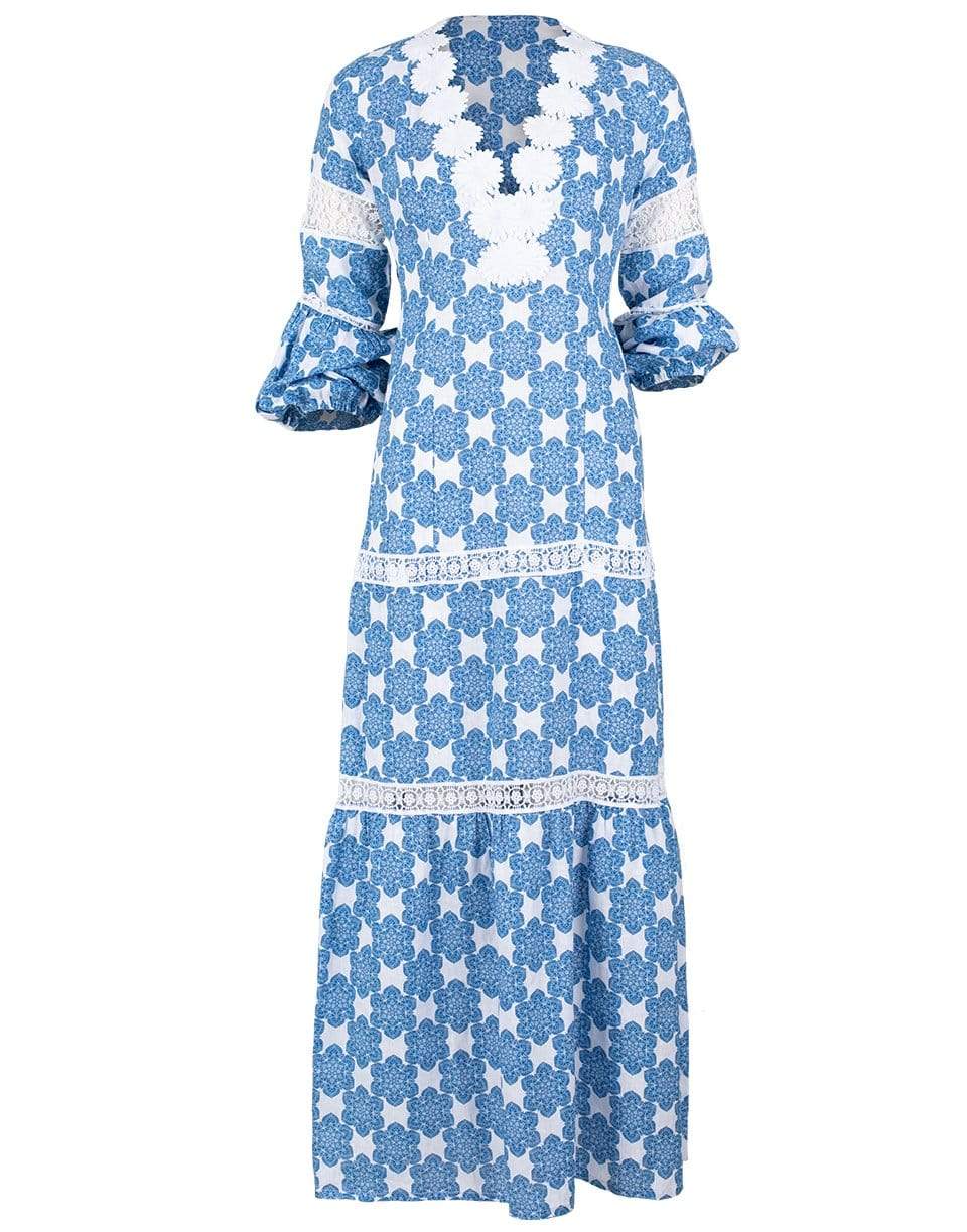 TEMPTATION POSITANO-Bella Arabesco Blu Printed Embroidered Maxi Dress-
