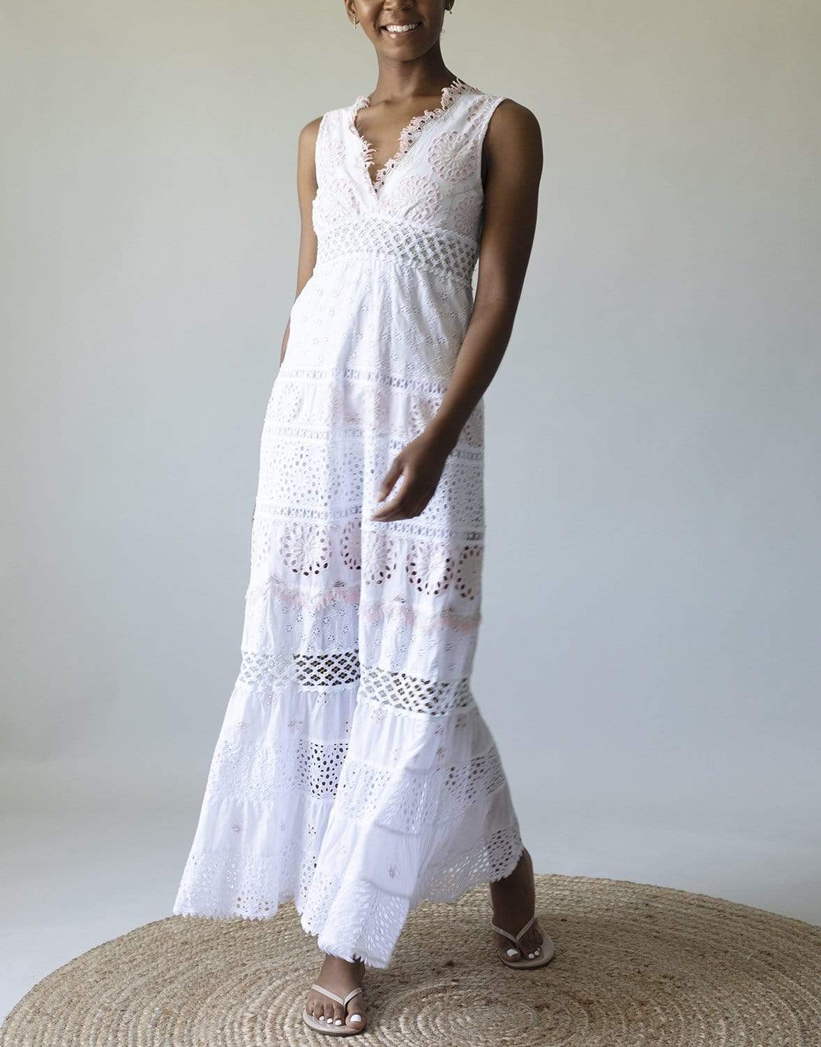 TEMPTATION POSITANO-Embroidered Off The Shoulder Maxi V-Neck Dress-