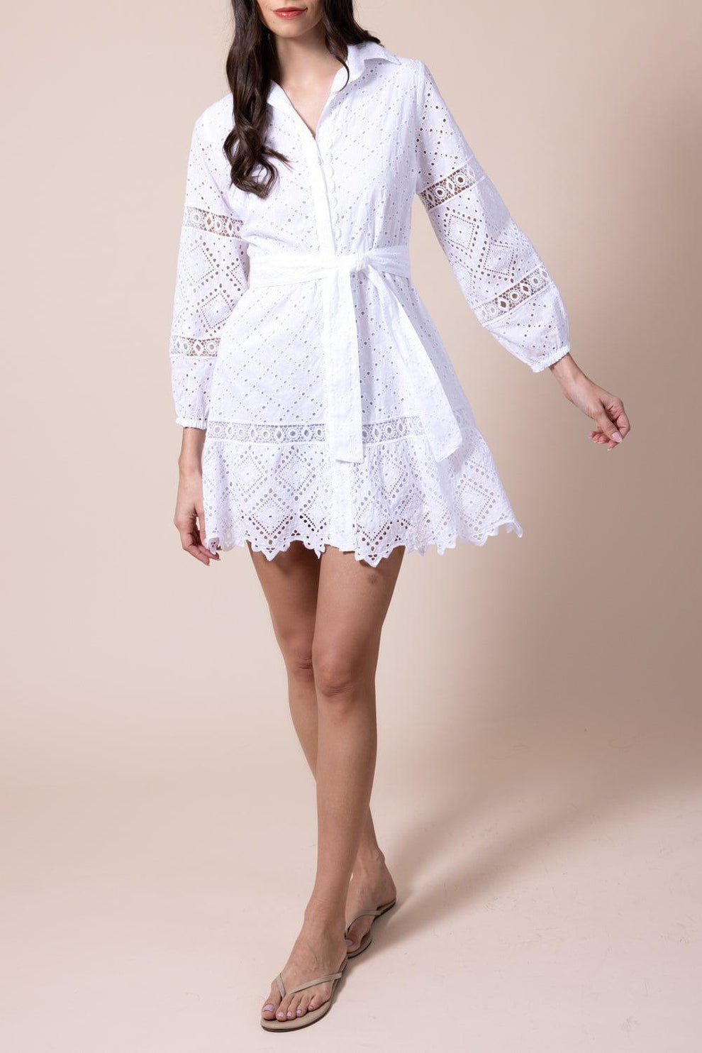 Temptation Positano Palestina Eyelet-embroidered Belted Dress