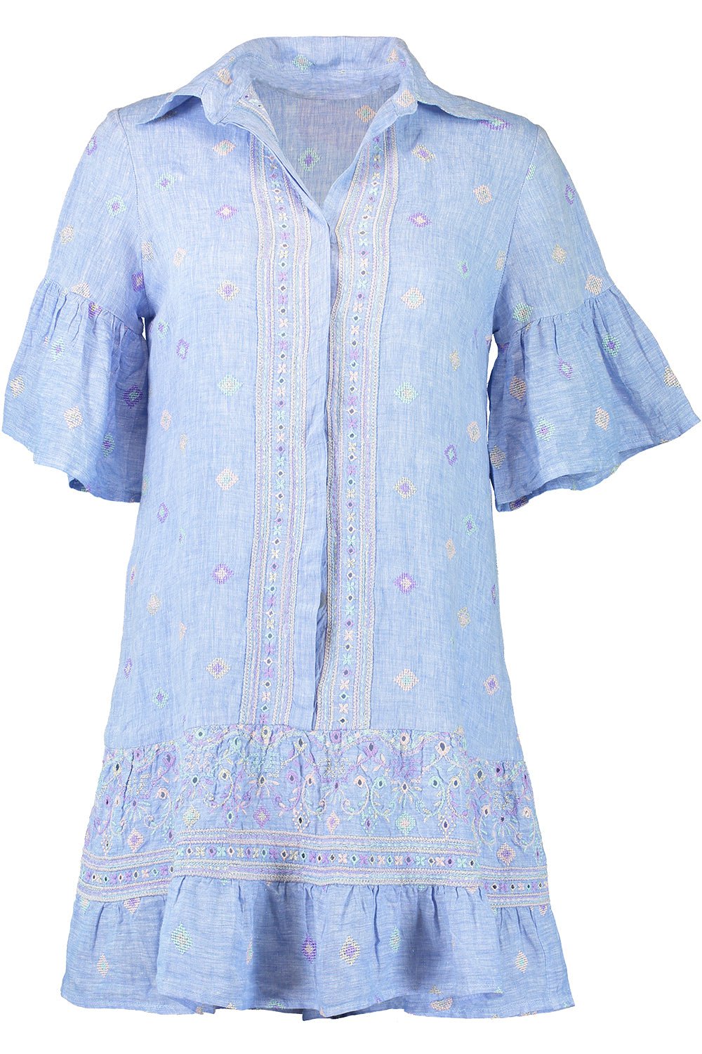 TEMPTATION POSITANO-Embroidered Button Shirt Dress-