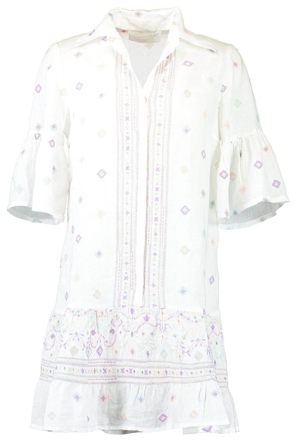 TEMPTATION POSITANO-Embroidered Button Shirt Dress - Grecco Lilla-