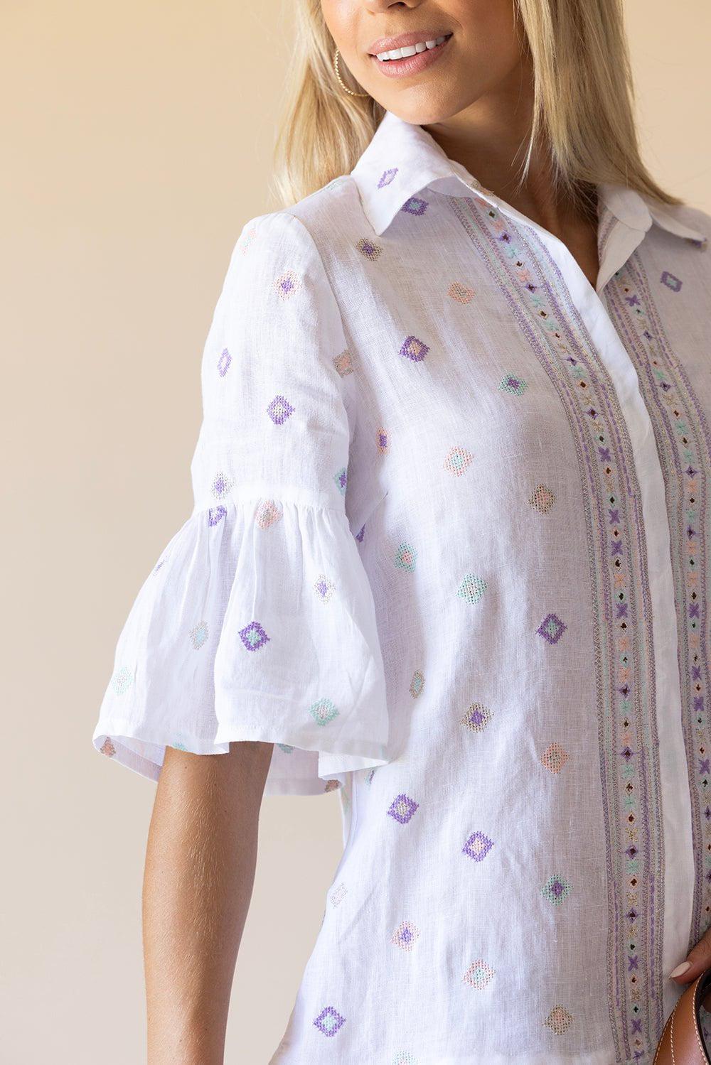 TEMPTATION POSITANO-Embroidered Button Shirt Dress - Grecco Lilla-