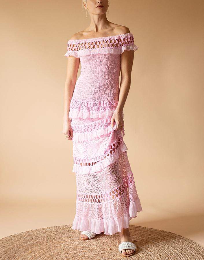 TEMPTATION POSITANO-La Plata 21 Shirred Off Shoulder Dress-