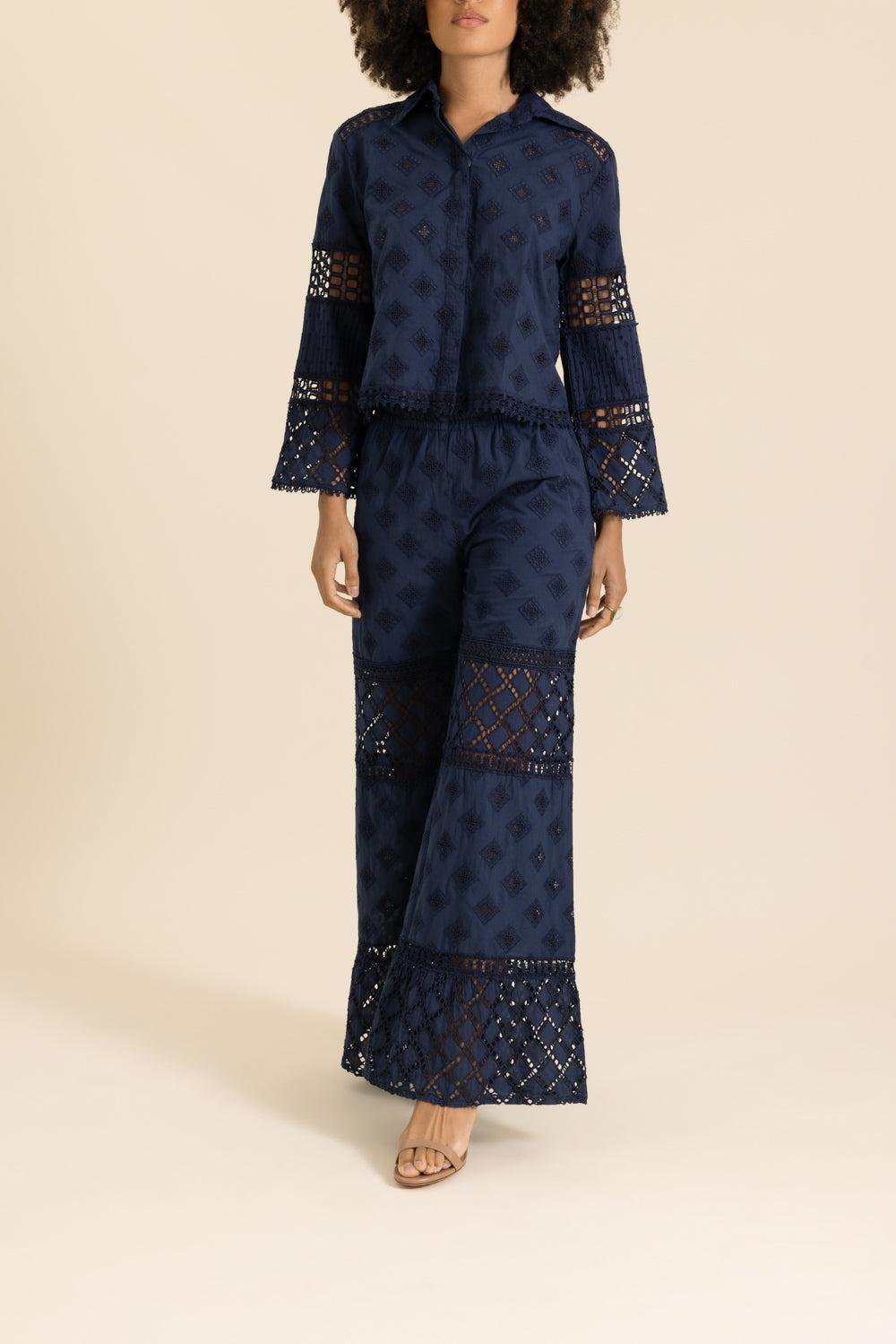 Aneto Blouse - Navy-BLUE-XS-CLOTHINGTOPBLOUSE-TEMPTATION POSITANO