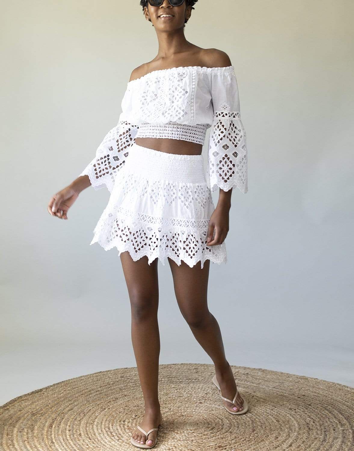 TEMPTATION POSITANO-Republica Smocked Ceca Off Shoulder Crop Top-