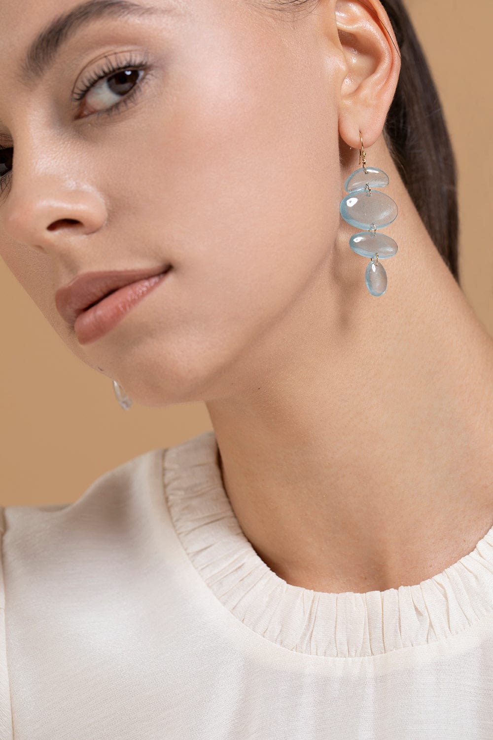 TEN THOUSAND THINGS-Aquamarine Oval Totem Earrings-YELLOW GOLD