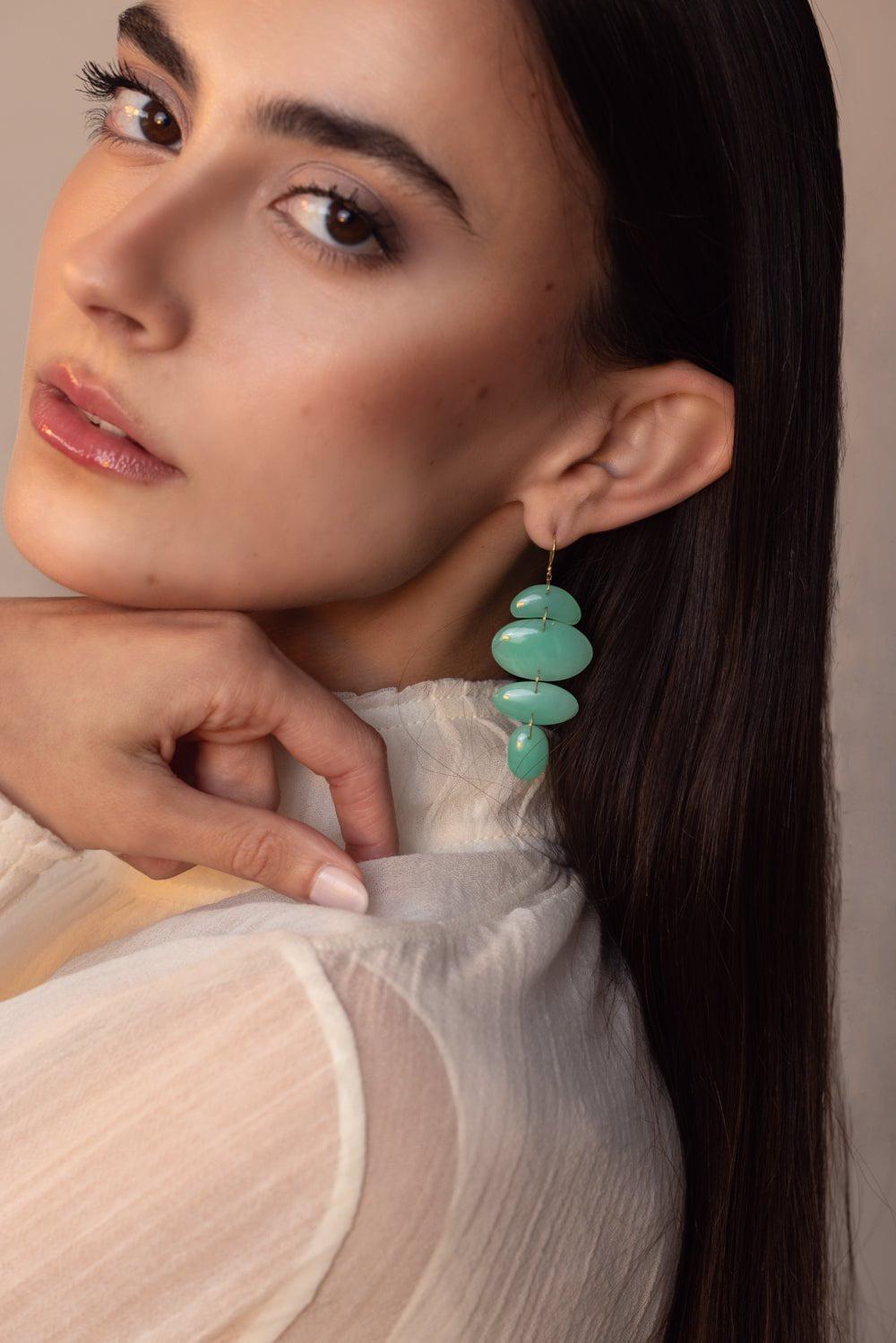 TEN THOUSAND THINGS-Chrysoprase Oval Totem Earrings-YELLOW GOLD